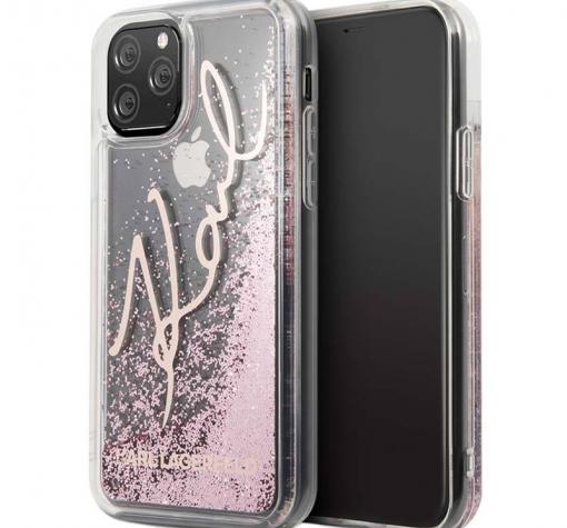 Оригинален силиконов гръб 3D Water Case за Apple iPhone 11 Pro 5.8" - прозрачен / розов брокат / KARL LAGERFELD