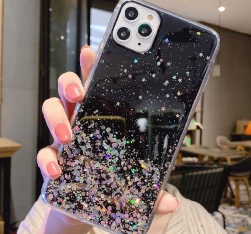 Силиконов калъф / кейс / TPU Brillant Clear Case за iPhone 11 - прозрачен / черен брокат