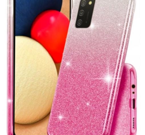 Силиконов калъф / гръб / TPU за Samsung A03s - преливащ / сребристо и розово / брокат