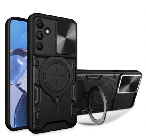 Удароустойчив гръб TPU кейс Slide Camera Case Magnetic Finger Ring Car Holder за Samsung A05s - черен