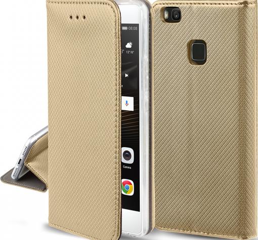 Кожен калъф Flip тефтер със стойка за Huawei P9 Lite Mini / Y6 Pro 2017 - златист / ромбове / Flexi