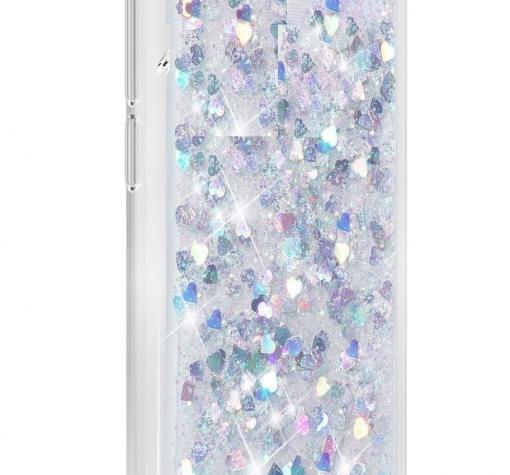 Луксозен кейс 3D Water Case за Samsung A22 4G - прозрачен / течен гръб със сребрист брокат / сърца