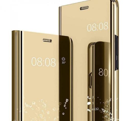 Луксозен калъф Clear View Cover с твърд гръб за Samsung S20 FE - златист
