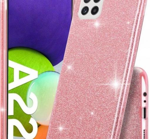 Силиконов калъф / гръб / TPU кейс за Samsung A22 5G - розов / брокат