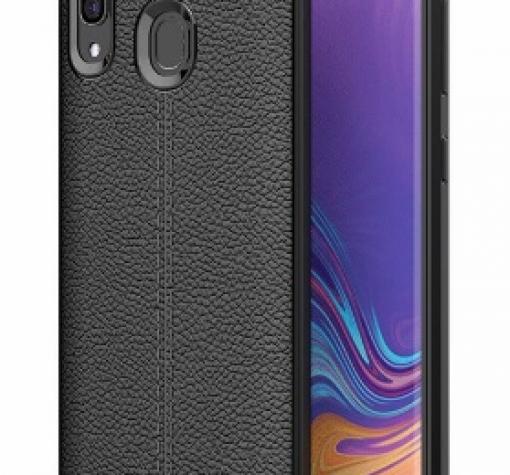 Луксозен силиконов калъф / гръб / TPU за Samsung A30 - черен / имитиращ кожа