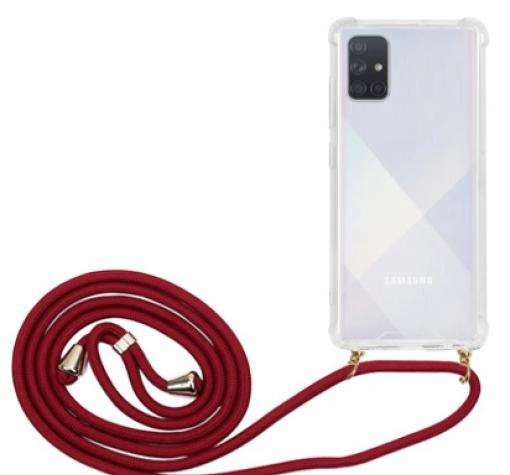 Удароустойчив силиконов калъф / гръб / TPU с връзка за Samsung A32 4G- прозрачен / червена връзка