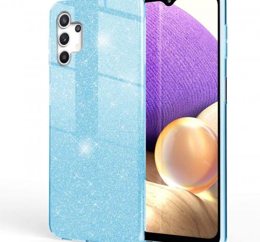 Силиконов калъф / гръб / TPU кейс за Samsung A32 5G - син / брокат