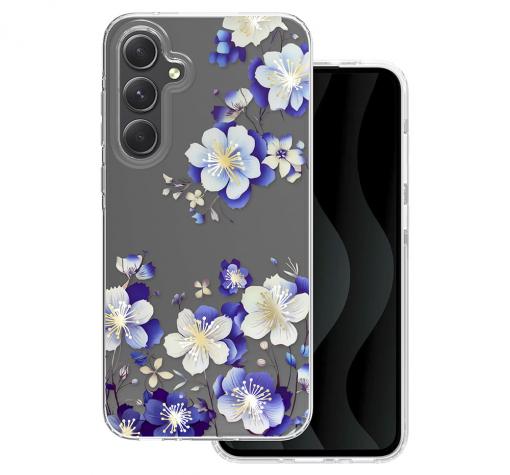 Луксозен силиконов калъф / кейс / Floral Case TPU за Samsung A35 - прозрачен / сини цветя