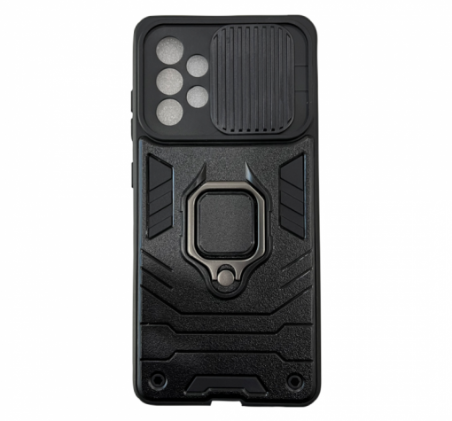 Силиконов гръб TPU кейс Slide Camera Case Magnetic Finger Ring Car Holder за Samsung A52 4G / A52 5G / A52s 5G - черен