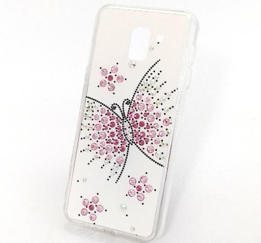 Луксозен силиконов калъф / гръб / с камъни за Samsung J6 2018 - бял / Grand Butterfly