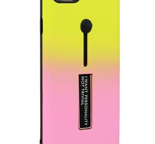 Луксозен гръб Vennus Hybrid Armor със стойка за Samsung S8 Plus G955 - преливащ / жълто и розово