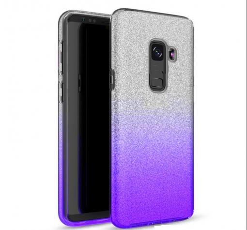 Силиконов калъф / гръб / TPU за Samsung A6 Plus 2018 - преливащ / сребристо и лилаво / брокат