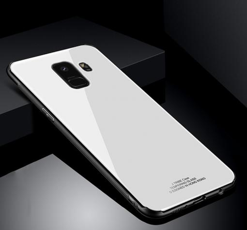 Луксозен стъклен твърд гръб за Samsung A8 2018 A530F - бял