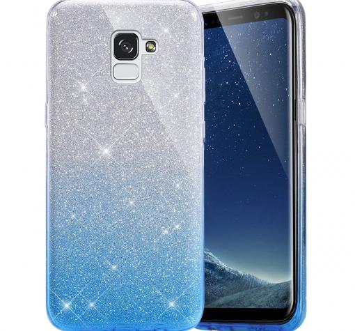 Силиконов калъф / гръб / TPU за Samsung A8 2018 A530F - преливащ / сребристо и синьо / брокат