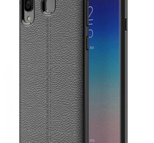 Луксозен силиконов калъф / гръб / TPU за Samsung A40 - черен / имитиращ кожа