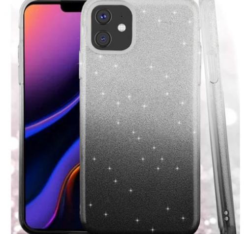 Силиконов калъф / гръб / TPU за Apple iPhone 11 6.1'' - преливащ / сребристо и черно / брокат
