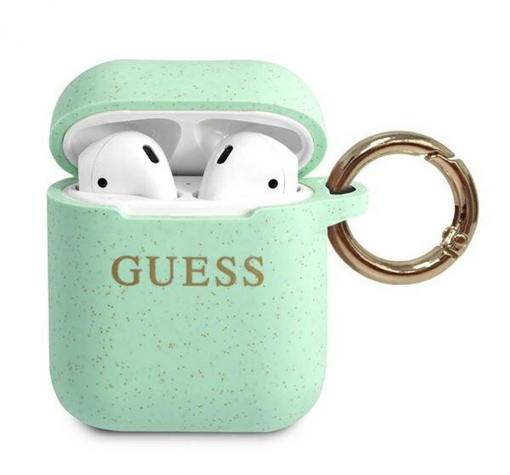 Оригинален калъф Guess Silicone Glitter за AirPods 1 / AirPods 2 слушалки - мента