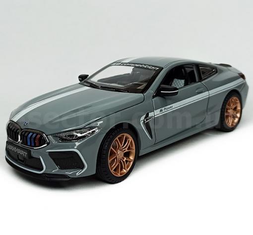 Метална кола с отварящи се врати капаци светлини и звуци BMW M8 Competition Manhart 1:24 - сива