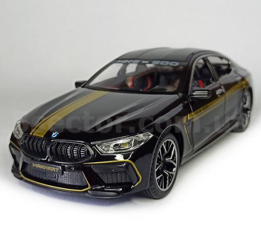 Метална кола с отварящи се врати капаци светлини и звуци BMW M8 Manhart MH8 800 1:24 - бял / черен