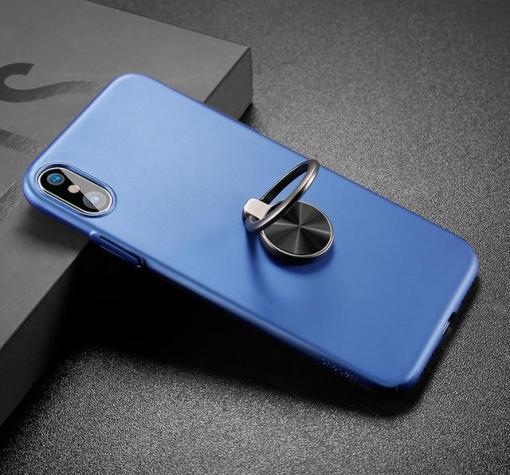 Оригинален твърд гръб Baseus Ring Bracket Case със стойка за Apple iPhone X - тъмно син