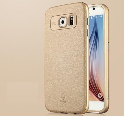 Метален бъмпер / Bumper / BASEUS Fusion Classic Series с твърд гръб за Samsung S6 G920 - златен