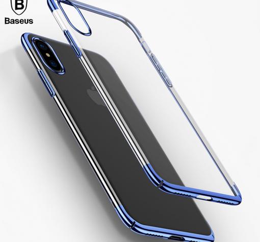 Луксозен силиконов калъф / гръб / TPU Baseus Armor Case за Apple iPhone X - прозрачен / син кант