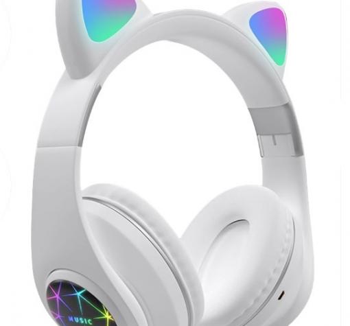 Стерео LED слушалки Bluetooth Cat Ear / Wireless Headphones / безжични LED слушалки Cat Ear M2 - бели