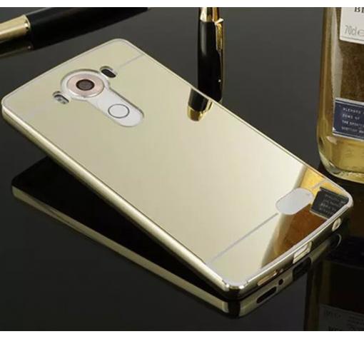 Луксозен алуминиев бъмпер с твърд гръб за LG G4 - огледален / златист