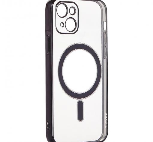 Луксозен силиконов калъф / кейс / MagSafe case за Apple iPhone 13 Pro 6.1" - прозрачен / черен кант