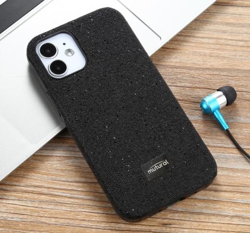 Луксозен твърд гръб / кейс / MUTURAL за Apple iPhone 13 Pro - черен / камъни