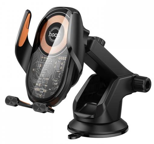 Стойка за кола с безжично зареждане HOCO HW34 / HOCO HW34 Car Wireless Charger 15W - черна / оранжево