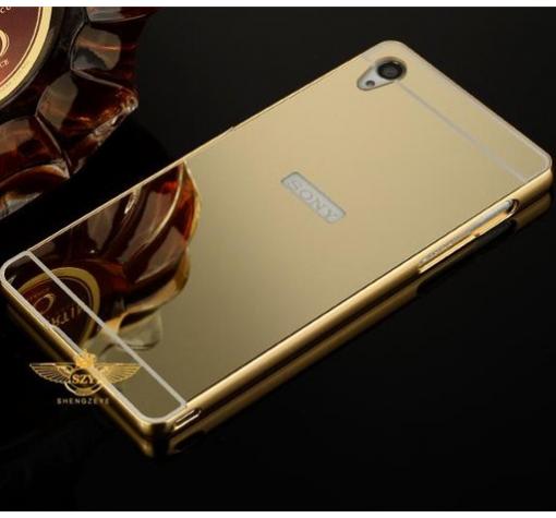 Луксозен алуминиев бъмпер с твърд гръб за Sony Xperia Z3 - златист / огледален
