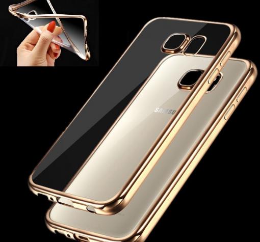 Луксозен силиконов гръб TPU за Samsung S7 G930 - прозрачен / златист кант