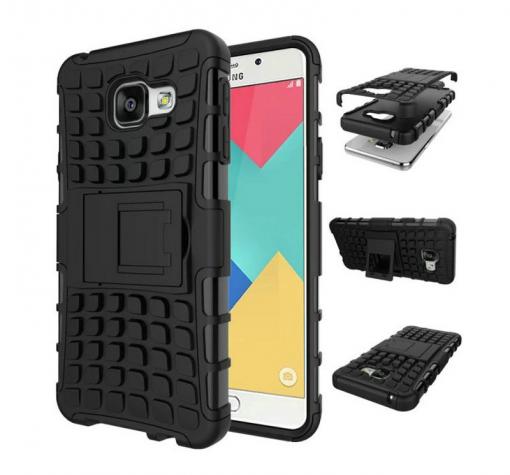 Силиконов гръб TPU Hybrid с твърда част и стойка за Samsung A3 2016 A310 - черен