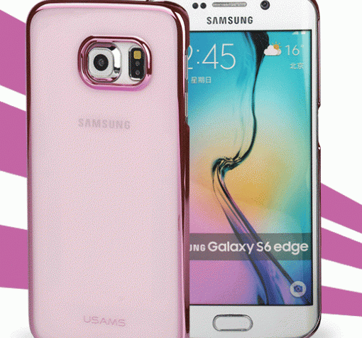 Луксозен твърд гръб / капак / USAMS Kingsir Series за Samsung S6 Edge G925 - прозрачен с розов кант