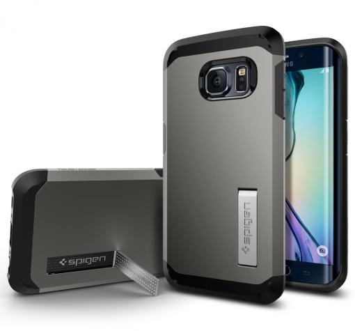 Tвърд гръб / капак / SGP Spigen TOUGH ARMOR за Samsung S6 Edge G925 - сребрист / със стойка