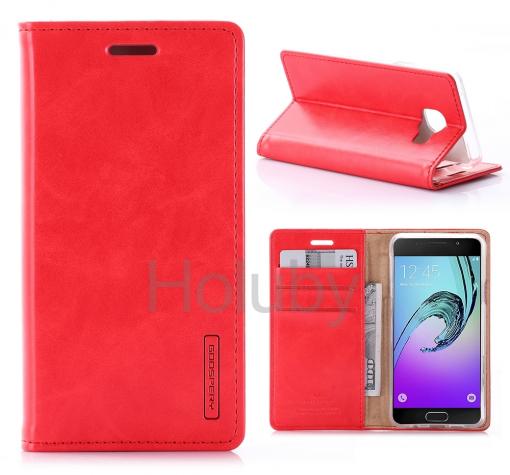 Луксозен кожен калъф със стойка MERCURY GOOSPERY за Samsung A3 2016 A310 - червен / Blue Moon Flip