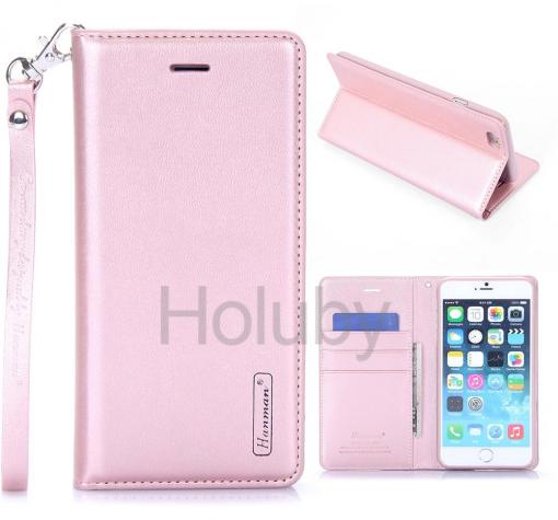 Кожен калъф Flip тефтер Canvas Diary Hanman със стойка за Huawei P10 Lite - Rose Gold
