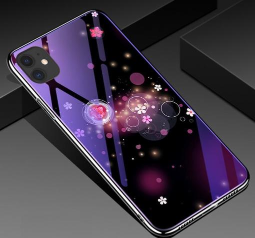 Луксозен стъклен твърд гръб със силиконов кант за Apple iPhone 11 Pro 5.8 - цветя и кръгове
