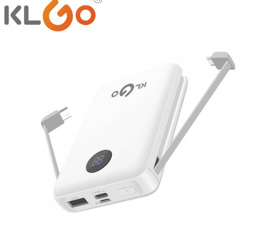 Универсална външна батерия Power Bank KLGO KP-52 3in1 / Lightning, Micro USB, Type-C 10000mAh - бяла