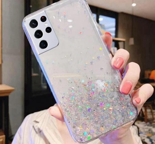 Силиконов калъф / кейс / TPU Brillant Clear Case за Samsung S22 Ultra 5G - прозрачен / сребрист брокат