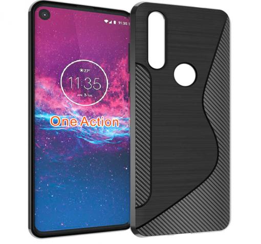 Луксозен силиконов калъф / гръб / TPU S - Line за Motorola One Action - черен / Carbon