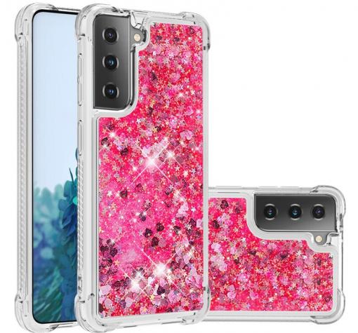 Луксозен гръб 3D Water Case за Samsung A42 - прозрачен / течен гръб цикламен брокат