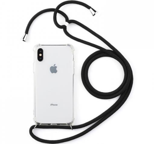 Удароустойчив силиконов калъф / гръб / TPU с връзка за Apple iPhone XS Max - прозрачен / черна връзка