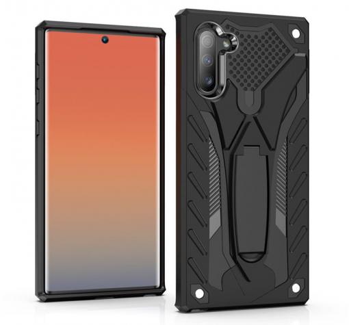 Силиконов гръб TPU Hybrid с твърда част и стойка за Samsung Note 10 N970 - черен