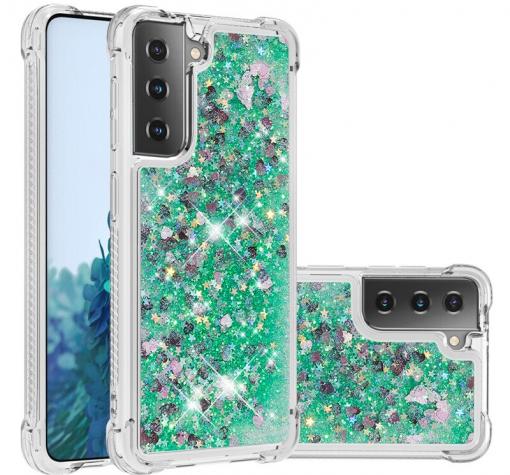 Луксозен гръб 3D Water Case за Samsung A42 - прозрачен / течен гръб зелен брокат