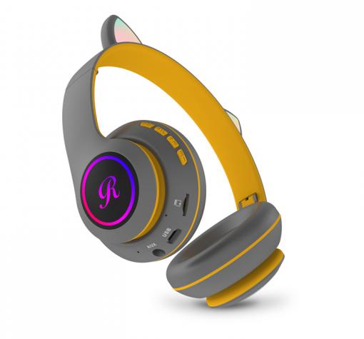 Стерео LED слушалки Bluetooth Cat Ear CT-66 / Wireless Headphones / безжични LED слушалки Cat Ear CT-66 - сиви