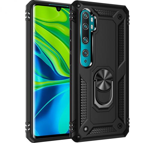 Силиконов гръб TPU Hybrid Magnetic Finger Ring Car Holder за Xiaomi Mi Note 10 Lite - черен