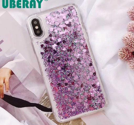 Луксозен твърд гръб 3D Water Case за Huawei Y6 2019 / Honor 8A - прозрачен / течен гръб с брокат / лилав