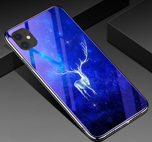 Луксозен стъклен твърд гръб със силиконов кант за Apple iPhone 11 6.1" - бял елен